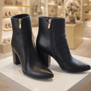 Zara Black Leather Pointed Ankle Boots with Gold Zipper